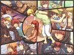  6+boys alcohol aqua_hair backpack bag bandana beer black_hair blonde_hair blue_hair book candy earrings flat_chest food green_hair hat headband hood hug jewelry lollipop long_hair multicolored_hair multiple_boys nuriko-kun orange_eyes orange_hair original ponytail purple_eyes rain red_eyes red_hair sandals scarf short_hair silver_hair smile swirl_lollipop tears turtleneck waving 