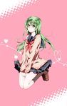  alternate_costume bad_id bad_pixiv_id frog green_eyes green_hair hair_ornament kochiya_sanae long_hair school_uniform serafuku snake solo tayashigu_(suisyounohosizora) touhou 