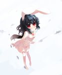  animal_ears black_hair blush bunny_ears inaba_tewi red_eyes scarf shin_(new) short_hair smile snow solo thighhighs touhou 