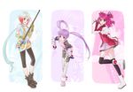  bad_id bad_pixiv_id black_legwear blue_shirt brown_eyes cheria_barnes gauntlets highres leggings long_hair ma_na_roo multicolored_hair multiple_girls o-ring pascal pink_hair purple_hair purple_skirt red_hair ribbon scarf shirt short_hair skirt sophie_(tales) staff tales_of_(series) tales_of_graces thighhighs twintails two-tone_hair two_side_up white_hair zoom_layer 