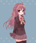  blazer blush brown_eyes brown_hair hair_ribbon hinuki_marina jacket long_hair original ribbon school_uniform skirt solo thighhighs 