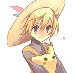  androgynous blonde_hair gen_1_pokemon hat kyoumo_baito pika_(pokemon) pikachu pokemon pokemon_(creature) pokemon_special reverse_trap smile yellow_(pokemon) 