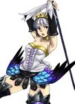  arms_up bare_shoulders choker clarkii elbow_gloves gloves gus_(clarkii) gwendolyn headdress miniskirt odin_sphere open_mouth panties polearm pteruges purple_eyes short_hair silver_hair skirt spear thigh-highs thighhighs thighs underwear violet_eyes weapon 