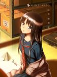  bad_id bad_pixiv_id blue_eyes briefcase brown_hair enomoto_hidehira futami_eriko kibina_high_school_uniform kimi_kiss long_hair school_uniform serafuku solo sweater 