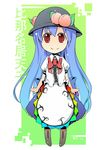  bad_id bad_pixiv_id blue_hair chibi food fruit hat hinanawi_tenshi long_hair peach red_eyes smile solo sunyukun touhou 