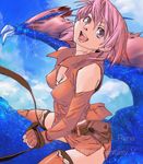  bare_shoulders dragon elbow_gloves final_fantasy final_fantasy_v fingerless_gloves gloves lenna_charlotte_tycoon looking_up lowres miniskirt numany open_mouth pink_eyes pink_hair riding short_hair skirt thigh-highs thighhighs 