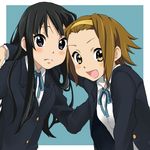  akiyama_mio bad_id bad_pixiv_id black_eyes black_hair blush brown_eyes brown_hair e-n frown hairband k-on! long_hair multiple_girls open_mouth school_uniform short_hair smile tainaka_ritsu 