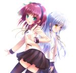  angel_beats! blazer blush goto_p green_eyes headband jacket long_hair multiple_girls school_uniform silver_hair smile tenshi_(angel_beats!) thighhighs yellow_eyes yuri_(angel_beats!) zettai_ryouiki 