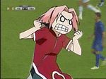  angry animated animated_gif comedy gif haruno_sakura lowres naruto parody pink_hair punch punching soccer zinedine_zidane 