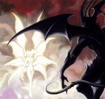  1girl 2boys angel_wings asuka_ryou demon demon_boy demon_wings devilman devilman_(character) fudou_akira halcion head_wings multiple_boys multiple_wings nude satan_(devilman) tail wings 