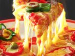  blurry cheese cheese_trail depth_of_field food no_humans olive original pepper photorealistic pizza realistic slice_of_pizza still_life usatan_(artist) 