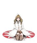  black_eyes blonde_hair boots final_fantasy final_fantasy_tactics full_body gloves highres hood long_hair robe rr_(ryohej) short_hair simple_background sitting solo thighhighs twintails white_background white_mage white_mage_(fft) 