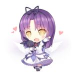  blush chibi eiyuu_densetsu full_body hair_ribbon heart open_mouth purple_hair red_neckwear renne ribbon saru smile solo sora_no_kiseki 