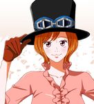  costume_swap gloves goggles goggles_on_hat hat koala_(one_piece) one_piece simple_background solo top_hat 