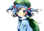  2011 a1ri backpack bag beret blue_eyes blue_hair dated hat kawashiro_nitori looking_at_viewer smile solo touhou twintails two_side_up upper_body 