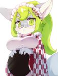  1girl akanehanagoi fox fullbokko_heroes furry green_eyes green_hair japanese_clothes solo 