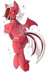  abstract_background anthro bat_pony big_breasts breasts brown_hair butt cutie_mark fan_character fangs female hair lizardbat_(artist) looking_back multicolored_hair my_little_pony nipples red_eyes simple_background solo white_hair wings 