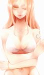  ;) akizuki_hakuto bikini_top bottomless bracelet breasts cleavage crossed_arms jewelry large_breasts lips long_hair nami_(one_piece) navel one_eye_closed one_piece orange_hair out-of-frame_censoring smile solo tattoo 