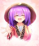  ^_^ bowl bowl_hat closed_eyes commentary hat outstretched_hand purple_hair smile solo sukuna_shinmyoumaru touhou z.o.b 