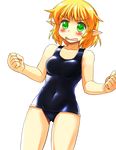  blonde_hair blush green_eyes highres mizuhashi_parsee mono_(moiky) one-piece_swimsuit open_mouth pointy_ears school_swimsuit solo swimsuit touhou transparent_background 