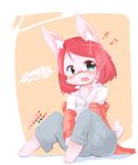  1girl aqua_eyes artist_request bunny cute female furry open_mouth orange_hair rabbit simple_background solo 