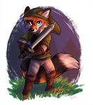  2015 anthro canine clothed clothing fox fully_clothed male mammal melee_weapon rileyy sword weapon 