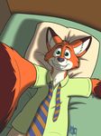  2015 anthro bleuxwolf canine character_from_animated_feature_film clothed clothing disney fox fully_clothed fur green_eyes male mammal necktie nick_wilde shirt solo zootopia 