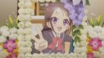  brown_hair charlotte_(anime) flower long_hair otosaka_ayumi picture_frame purple_eyes screencap solo spoilers 