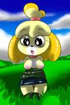  2015 animal_crossing breasts canine clothed clothing dog female fur hair isabelle_(animal_crossing) mammal nintendo nipples open_mouth solo video_games virate-chip 