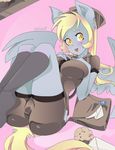  anthro anthrofied blonde_hair blush breasts butt clothing derpy_hooves_(mlp) equine female food friendship_is_magic hair hat kneesocks mammal muffin my_little_pony obakawaii pegasus pose smile solo tight_clothing wings yellow_eyes 