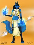  amethyst aura blue_fur bracelet canine clothed clothing colored egyptian female fur glowing gold_armor hair jackal jeffthehusky jewelry long_hair lucario mammal nintendo pok&eacute;mon red_eyes robes spikes staff standing video_games 