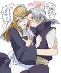  1boy 1girl bidarian blonde_hair blush glasses grey_hair groping naruto naruto_shippuuden nun simple_background yakushi_kabuto yakushi_nonou 