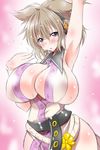  arm_up armpits breasts highres huge_breasts oobashin sketch solo sweat touhou toyosatomimi_no_miko 