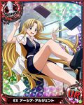  ahoge artist_request asia_argento bishop_(chess) blonde_hair breasts card_(medium) character_name chess_piece cleavage falling green_eyes high_school_dxd long_hair medium_breasts navel official_art open_mouth panties pantyshot solo trading_card underwear very_long_hair 