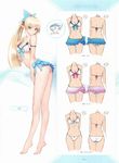  arched_back armband ass back bangs bare_shoulders barefoot bikini blonde_hair blue_eyes blush bow breasts butterfly_hair_ornament character_sheet cleavage dimples_of_venus earrings elf flat_color frills front-tie_bikini front-tie_top gradient hair_ornament hand_on_own_chest high_ponytail highres jewelry kirika_towa_alma kneepits leaning_forward legs long_hair long_legs long_pointy_ears looking_at_viewer medium_breasts multiple_views navel official_art parted_lips pointy_ears ponytail ribbon ribbon-trimmed_bikini ribbon_trim sarong shining_(series) shining_resonance sidelocks simple_background sketch string_bikini swimsuit tanaka_takayuki tiptoes underboob white_background white_bikini 