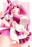  1girl breasts cameltoe cleavage curvy huge_breasts ini long_hair looking_at_viewer parted_lips pink_hair red_eyes simple_background solo thick_thighs tiara wide_hips 