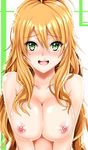  bad_id bad_pixiv_id blonde_hair blush breasts cleavage collarbone commentary green_eyes hoshii_miki idolmaster idolmaster_(classic) inu_(marukome) large_breasts long_hair looking_at_viewer nipples nude open_mouth smile solo sparkle upper_body very_long_hair 