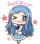  +_- 1girl :3 blue_eyes blue_hair catchphrase chibi commentary hairband hana_kazari himouto!_umaru-chan long_hair one_eye_closed skirt solo tachibana_sylphynford translated 