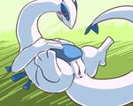  anus blush chubby female feral legendary_pok&eacute;mon lugia lying nintendo on_back outside pok&eacute;mon purple_eyes pussy solo tediousramen video_games 