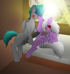  afterglow balls bed big_penis blush cum cum_covered digital_media_(artwork) duo equine excessive_cum eyes_closed female horse lying male male/female mammal messy my_little_pony on_back on_bed one_leg_up pegasus penis pony v-d-k wings 