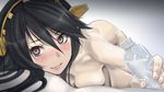  ass black_hair blush bottle breasts brown_eyes cleavage hair_ornament hairband haruna_(kantai_collection) headgear heart heart-shaped_pupils kantai_collection kurorichin long_hair nude parody sexually_suggestive shimoneta_to_iu_gainen_ga_sonzai_shinai_taikutsu_na_sekai small_breasts smile solo symbol-shaped_pupils top-down_bottom-up water_bottle 