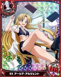  ahoge artist_request asia_argento bishop_(chess) blonde_hair breasts card_(medium) chess_piece cleavage falling green_eyes high_school_dxd long_hair medium_breasts navel official_art open_mouth panties pantyshot solo torn_clothes trading_card underwear very_long_hair 