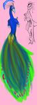  anthro avian beak bird clothed clothing digitigrade duo feathers female frothinglizard looking_at_viewer looking_back male nude peafowl rear_view robe simple_background standing talons 