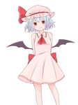  arms_behind_back ascot bat_wings batta_(ijigen_debris) blue_hair bow hat hat_bow highres mob_cap red_eyes remilia_scarlet solo touhou white_background wings 