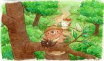  blush bug butterfly butterfly_net colored_pencil_(medium) grass hand_net hat insect no_humans original outdoors rhinoceros_beetle st.kuma traditional_media tree watercolor_(medium) 