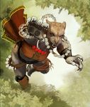  action_pose angry anthro armor bracers cheetah claws clothed clothing fangs feline female foliage greaves green_eyes hattonslayden jewelry loincloth mammal necklace outside pawpads pink_nose pounce solo spots whiskers 