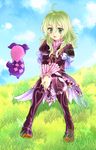  1girl 1girls ahoge blush boots bracelet butterfly dress elize_lutus frills green_eyes green_hair jewelry long_hair open_mouth ribbon tales_of_(series) tales_of_xillia teepo_(tales) 