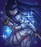  black_hair blue_eyes dress epaulettes junketsu kill_la_kill kiryuuin_satsuki long_hair sanjiro_(tenshin_anman) serious solo sword weapon 