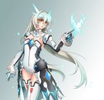  code:_battle_seraph_(elsword) detached_collar elsword eve_(elsword) gloves gradient gradient_background grey_background hair_intakes leotard long_hair no_pupils rewolf solo thighhighs white_background white_hair white_legwear yellow_eyes 