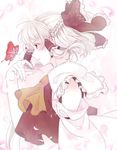  albino alternate_color alternate_eye_color alternate_hair_color ascot bow bug butterfly detached_sleeves frills hair_bow hair_ornament hair_tubes hakurei_reimu insect red_eyes satomachi shirt short_hair solo touhou white_hair white_sleeves 